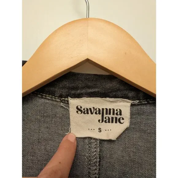 Savanna Jane Western Puffy Sleeve Denim Jacket Gray DoubleBreasted Rodeo Country - Picture 4 of 5